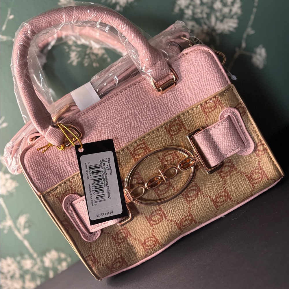 Pink Logo-Print Mini Top Handle Bag with Gold Ring Accent